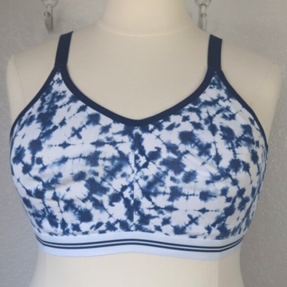 Cacique Bra 44C  Navy & White  Cotton Unlined No-Wire Full Coverage  Scoop - Picture 1 of 5